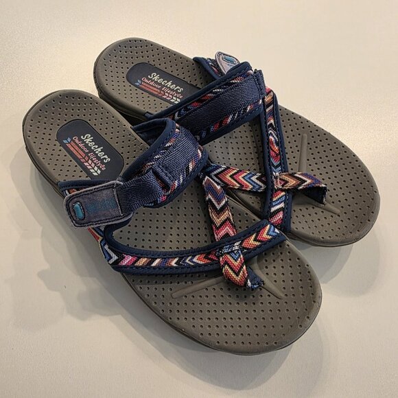 Skechers Outdoor Lifestyle Reggae Zig Swag Flip-Flop Sandals Navy Multicolor 8.5 - Picture 1 of 9